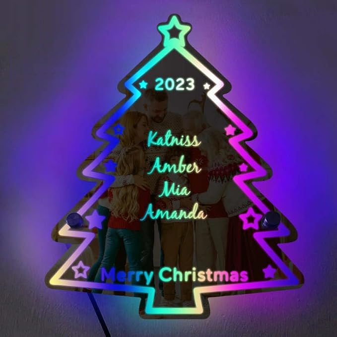 VEELU Personalized Custom Name Mirror LED Light Up, Christmas Tree Wall Decor - Image 8