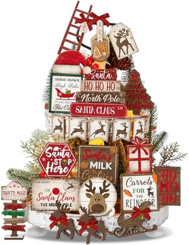 Croblissful 23 Pcs Christmas Tiered Tray Decor set, Red, Elk by CroBlissful