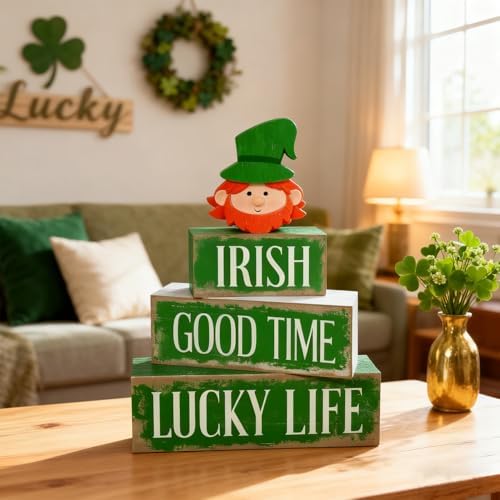 St. Patrick’s Day Decorations - St Patrick Day Irish Good Time Tiered Tray Decor Set - Wooden Leprechaun Tabletop Decoration - Rustic Farmhouse Holiday Home Decor for Indoor Shelf Mantel Coffee Table Gift - Image 6