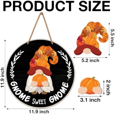 Interchangeable Gnome Welcome Sign Fall Halloween Door Decor, Black - Image 2