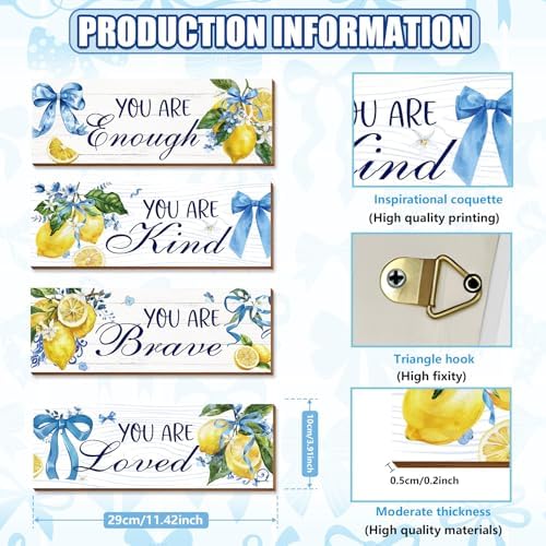 4 Pcs Lemon Bathroom Decor, Positive Affirmations Wall Art Decor, Inspirational Wooden Signs, Lemon Wall Art Hanging Plaques for Girls Bedroom Bathroom Living Room - Image 2