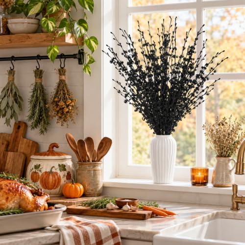 10Pcs Black 29.5" Artificial Jasmine Flowers for Halloween DIY Wreath Decor - Image 5