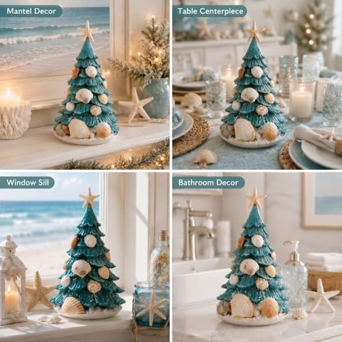 Vicenpal 8 Inch Coastal Christmas Tree Decor, Seashell Starfish Resin - Image 6