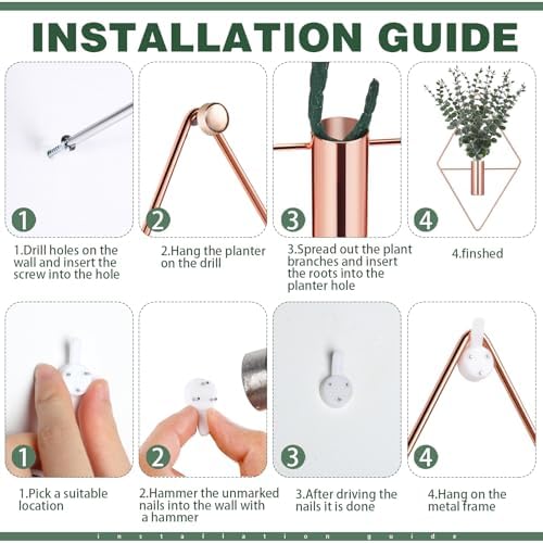 Jexine 4 Pcs Hanging Artificial Planters Wall Decor, Rose Gold, Eucalyptus - Image 3