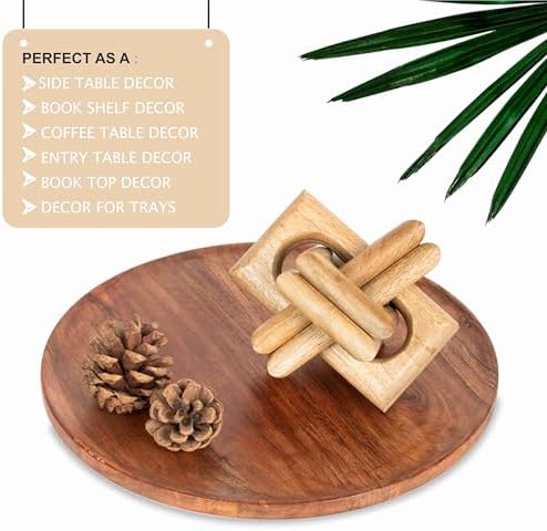 Boho Wooden Chain Links Decorative Object for Coffee Table & Shelf | Handmade Mango Wood Knot Sculpture Rustic Modern Arch Décor for Living Room, Entryway, Console, Office Home Accent (Natural) - Image 3