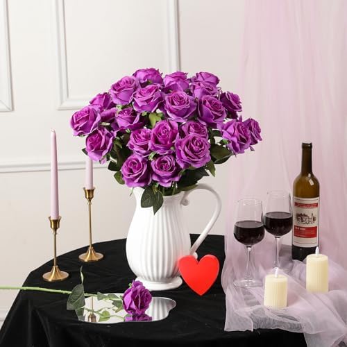 Nubry Artificial Silk Roses, 10Pcs Lifelike Fake Rose Bouquet, Purple Faux Flowers for Home Office Decor, Table Centerpiece, Wedding, Birthday Gift & Anniversary - Image 3