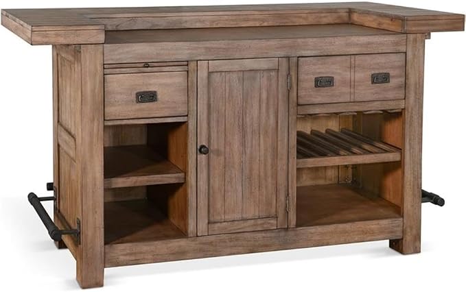 Pemberly Row 80" Farmhouse Wood Home Bar Unit, Stemware Rack, Wine Storage by PEMBERLYROW