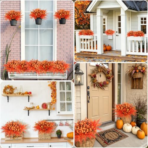 RECUTMS Fall Artificial Flowers for Outdoors,Orange Fake Flowers Plants - Image 5