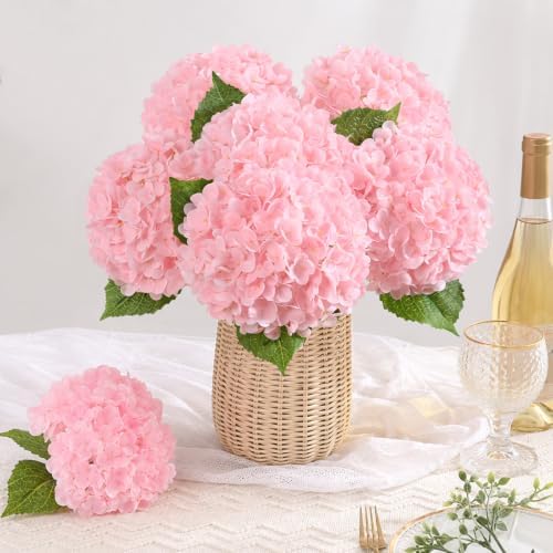 8 Pcs Real Touch Hydrangea Artificial Flowers, 21" Fake Flowers, Light Pink - Image 3