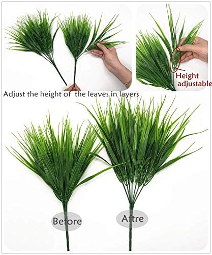 CATTREE Artificial Shrubs Bushes, Plastic Wheat Grass Green Leaves Fake Plants for Indoor Outdoor Home Garden Verandah Kitchen Office Wedding Arrangements Christmas Decoration 8 Pack - Image 6