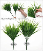 CATTREE Artificial Shrubs Bushes, Plastic Wheat Grass Green Leaves Fake Plants for Indoor Outdoor Home Garden Verandah Kitchen Office Wedding Arrangements Christmas Decoration 8 Pack - Image 6