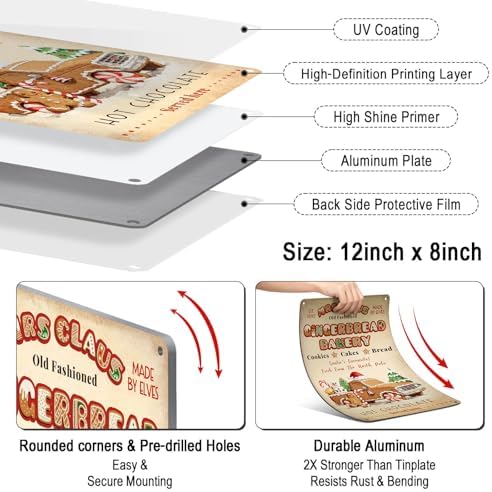 Gingerbread Christmas Tin Sign for Kitchen Wall Decor Art - Image 4