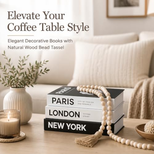 Faux Decorative Books Set of 3 with Wood Bead Tassel - Image 2