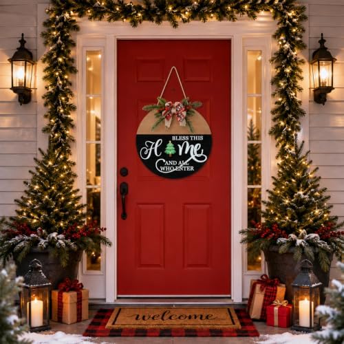Interchangeable Welcome Sign for Front Door with 4 Seasonal Wreath and 14 Changeable Icons, Bless This Home for Spring Summer Fall Winter All Seasons Holiday, Rustic Round Wood Wreath Door Decoration - Image 7