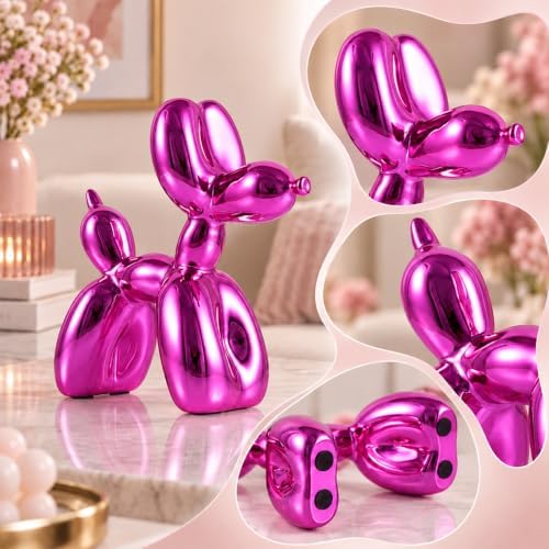 Glossy Balloon Dog Statue Home Decor Modern Art Funky Statues for Coffee Table and Kitchen Figurines Living Room Decor Trendy Color Scheme Room Decor Aesthetic (6.6*6.6*2.8inch, Rose red) - Image 4