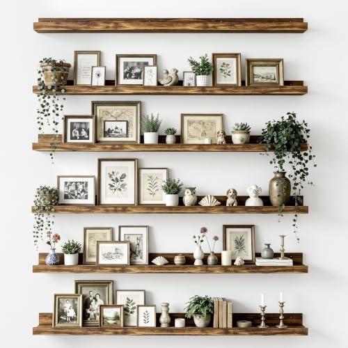 upsimples Floating Shelves for Wall Decor and Storage, Brown, 6Pcs 47.3'' by upsimples
