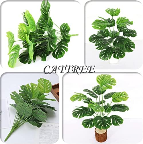 CATTREE Artificial Monstera Deliciosa Plant 21 Inch, Fake Tropical Palm Tree Faux Greenery Leaves Plants for Indoor Outdoor Home Office Garden Houseplants Decor Wedding Party DIY Decoration - 1 Pack - Image 3