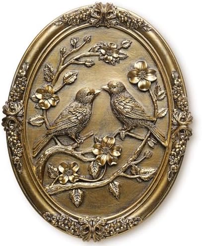 Vintage Bird Wall Sculpture,Antique Wall Decor,Retro Art Birds Sculpture,Hand Painted Wall Decoration with Embossed Couple Birds Design,Vintage Wall Decor for Living Room Bedroom Dining Room Hallway, Housewarming Gifts by Newinhome