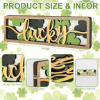 Vintage Happy St. Patrick's Day Decorations for Office, Home, Table, Mantel, Shelf, Desk, 3 1/2 x 11 Inch Retro Lucky Sign, Wooden Saint Patrick Decor Sign, Farmhouse Green Decoration (Lucky) - Image 2