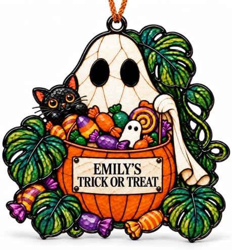 Halloween Tree Ornaments, Personalized Ghost Black Cat Candy Acrylic Decor by Unknown