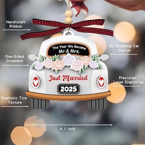 Wedding Gifts for Couples 2025 - Wood Hanging Ornament for Bride & Groom, Mr & Mrs - Wedding Decor Newlywed Gift, Bridal Shower Present for Married Couples - Image 2