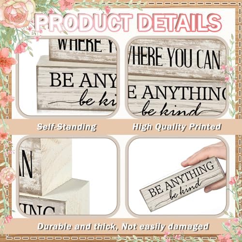 Yuntau 4 Pcs Farmhouse Tiered Tray Decor, Be Kind Block Sign with Flower - Image 5