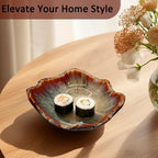 8" Ceramic Decorative Bowl，Irregular Rim Reactive Glaze Key Bowl For Entryway Table，Handcrafted Purse Catch All Bowls，Japanese Style Fruit Bowls For Tabletop or Home Decor - Image 3