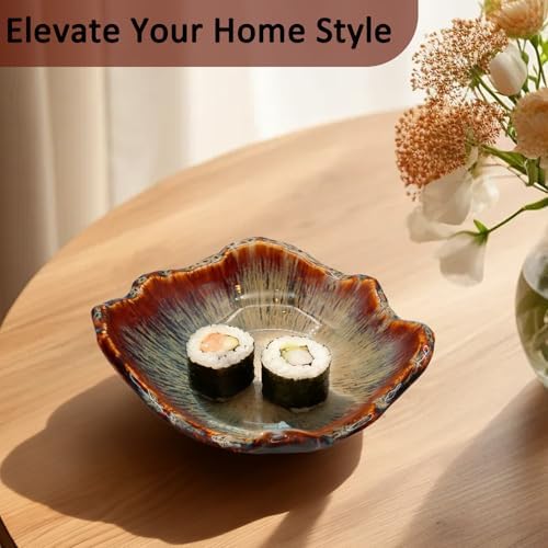 8" Ceramic Decorative Bowl，Irregular Rim Reactive Glaze Key Bowl For Entryway Table，Handcrafted Purse Catch All Bowls，Japanese Style Fruit Bowls For Tabletop or Home Decor - Image 3