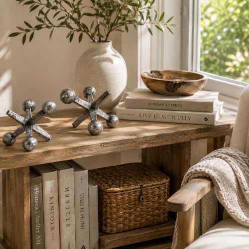 4 Inch Metallic Silver Jacks Decor Set of 2 - Image 4