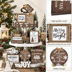 Mifoci 15 Pcs Christmas Neutral Christmas Tiered Tray Decor Rustic Wood - Image 4