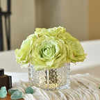 Silk Roses in Glass Vase with LED, Low Centerpiece for Table, Apple Green - Image 2