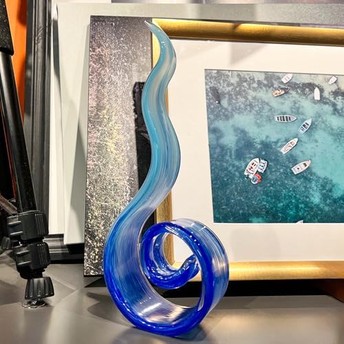 11.4" Tall Hand Blown Glass Sculpture, Murano Style Art Glass Figurine, Modern Coastal Home Decor Accent for Shelf, Table, TV Stand, Living Room Decoration - Image 4