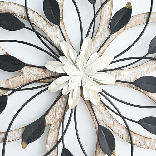 Whitewash Flower Wall Decor,Metal Wood Rustic Farmhouse Wall Art 13.5 inch - Image 4