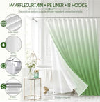 Green Bathroom Accessories Set with Shower Curtain and Liner, 7-Piece Bathroom Decor Set, Soap Dispenser, Toothbrush Holder, Soap Dish, Vanity Tray, Complete Bathroom Makeover Set - Image 5