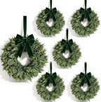 6 Pcs Small Christmas Hanging Wreaths with Artificial Cedar Pine Greenery Dark Green Velvet Ribbon Mini Cabinet Wreath for Porch Front Door Window Wall Farmhouse Rustic Christmas Winter Holiday Decor by Unknown