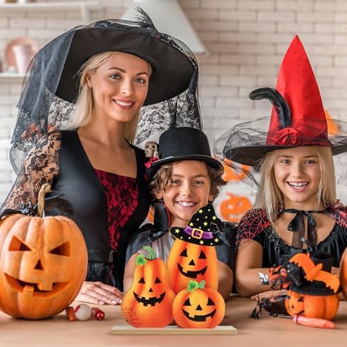 Halloween Decorations Indoor Wooden Pumpkin Halloween Decor Pumpkin Table Sign Centerpieces Standing Tabletop Decoration for Holiday Desk Tiered Tray Party Shelf Fall Autumn Decorations Farmhouse Home - Image 5