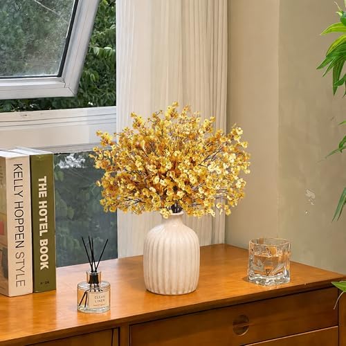 SITUMEIZI 6Pcs Artificial Baby's Breath Flowers 19.3 Inch Silk Gypsophila Bundles Real Touch Fake Flowers for Wedding, Home Decor, Fall Centerpieces DIY Floral Arrangement(Deep Yellow) - Image 6