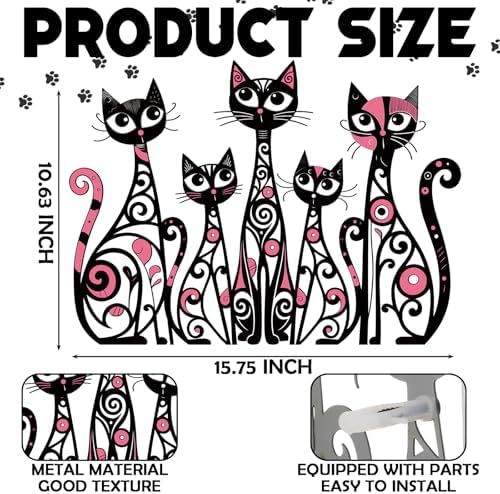 Wesiti Metal Cat Wall Art Decor Colorful Sculptural Mid Century 10.6x15.7 - Image 2