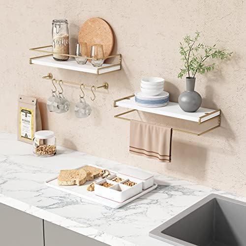 Forbena Floating Bathroom Shelves Wall Mounted, White and Gold Wall Shelf - Image 2