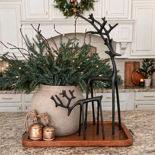 Christmas Decorations - Set of 2 Sculpted Black Metal Reindeer Statues - Image 3