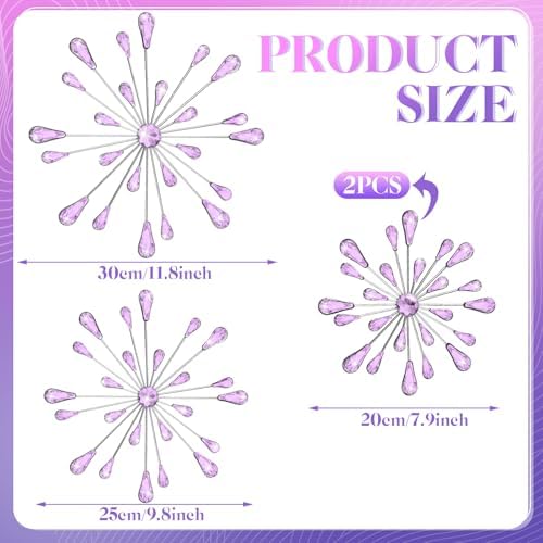 Hicarer 4 Pcs Starburst Wall Decor, Bling Metal Wall Art, Purple - Image 3