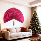 Bamboo Fan Wall Decor, Japanese Wall Fan Decoration, Pink 31 in - Image 2