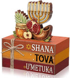 Geelin 4 Pcs Rosh Hashanah Tiered Tray Decor, Jewish New Year Party Decoration, Wooden Book Stack Signs Gifts, Shana Tova Apple and Honey Farmhouse Rustic Table Centerpiece for Shelf Coffee Bar by Geelin