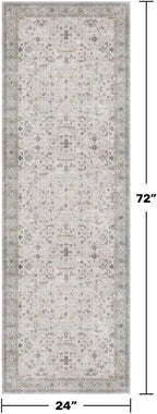Washable Neutral 2x6 Bathroom Runner Rug, Vintage Kitchen Floor Mat - Image 2