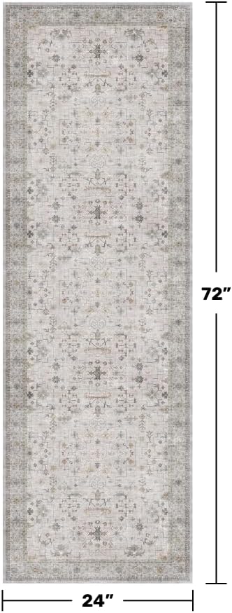 Washable Neutral 2x6 Bathroom Runner Rug, Vintage Kitchen Floor Mat - Image 2