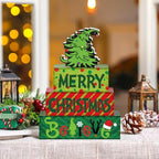Marsui 4 Pcs Merry Christmas Table Decor Wooden Lime Green Red Block Sign - Image 6