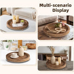 2 Piece Torched Wooden Serving Tray Set with Beaded Design, Farmhouse Centerpiece Table Decorations, Round Coffee Table Tray for Living Room Home Decor, Ottoman Tray Decor for Rustic Styles - Image 7