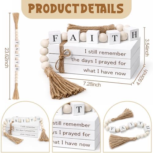 Farmhouse White Fake Decorative Books Wooden Box for Home Office Decor - Religion Christian Faith Aesthetic for Living Room, Console Table, Bookshelf, Tv Stand, Entryway - Image 2