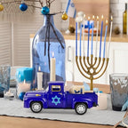 Hanukkah Tiered Tray Decor Vintage Mini Metal Truck with Wood Dreidel Blue Festive Jewish for Farmhouse Shelf Coffee Table Home Kitchen Table Decorations - Image 3