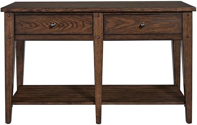 MAKLAINE Wood Transitional Sofa Table, Dark Brown Oak Finish, Poplar Solids and - Image 3